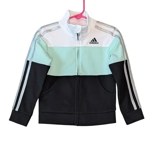 Adidas Mint Green & Black Colorblock Zip Up Reflective Sleeve Jacket Size 3T - Picture 1 of 8